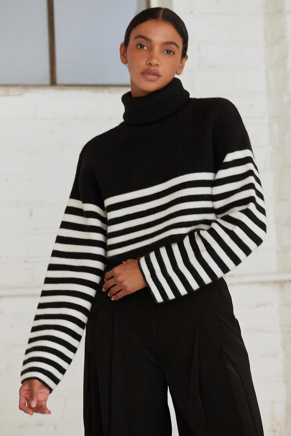 Avery Turtleneck Striped Sweater Top