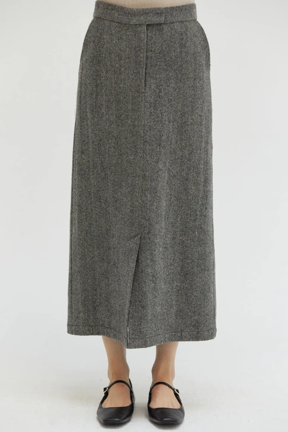 Brianna Brushed Herringbone Midi Skirt
