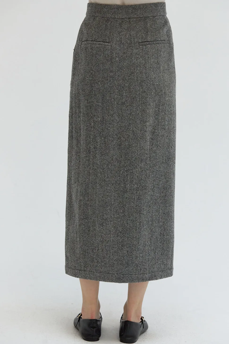 Brianna Brushed Herringbone Midi Skirt