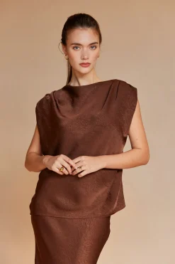 Claire Cowl Neck Crushed Satin Top