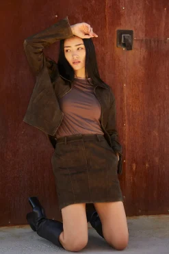 Cleo Distressed Vegan Leather Mini Skirt