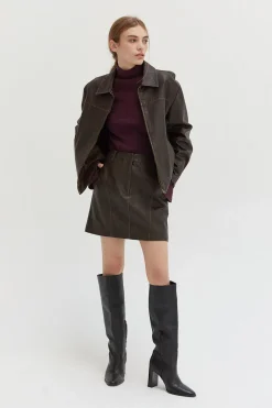 Cleo Distressed Vegan Leather Mini Skirt