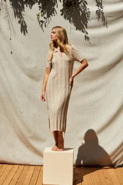 Edie Ribbed Sweater Knit Polo Dress