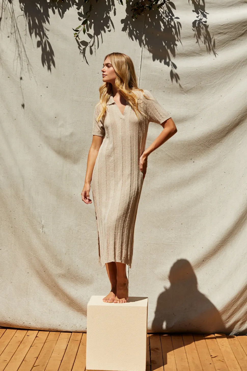 Edie Ribbed Sweater Knit Polo Dress