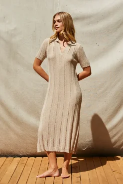 Edie Ribbed Sweater Knit Polo Dress