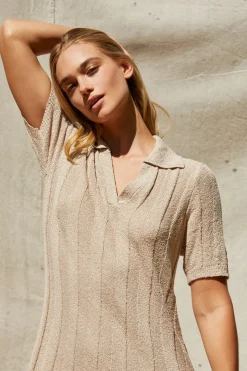 Edie Ribbed Sweater Knit Polo Dress