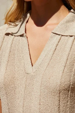 Edie Ribbed Sweater Knit Polo Dress