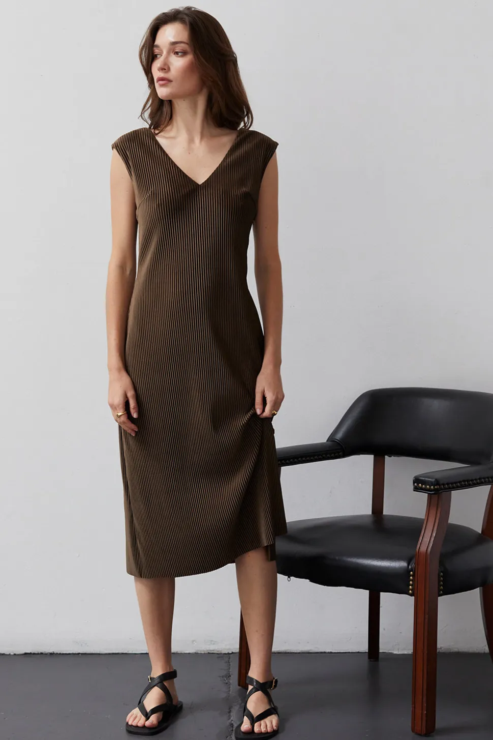Estelle Knit Plisse Midi Dress
