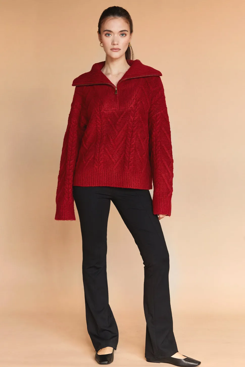 Finley Front Zip Chunky Cable Knit Sweater