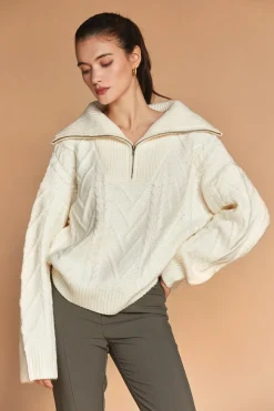 Finley Front Zip Chunky Cable Knit Sweater