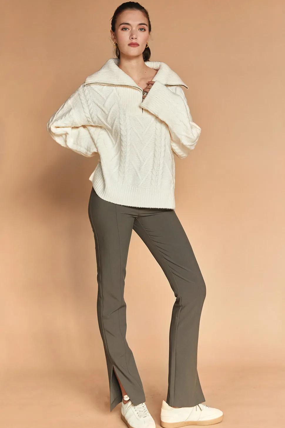 Finley Front Zip Chunky Cable Knit Sweater