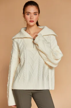 Finley Front Zip Chunky Cable Knit Sweater