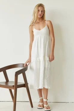 Leah Mixed-Media Midi Dress
