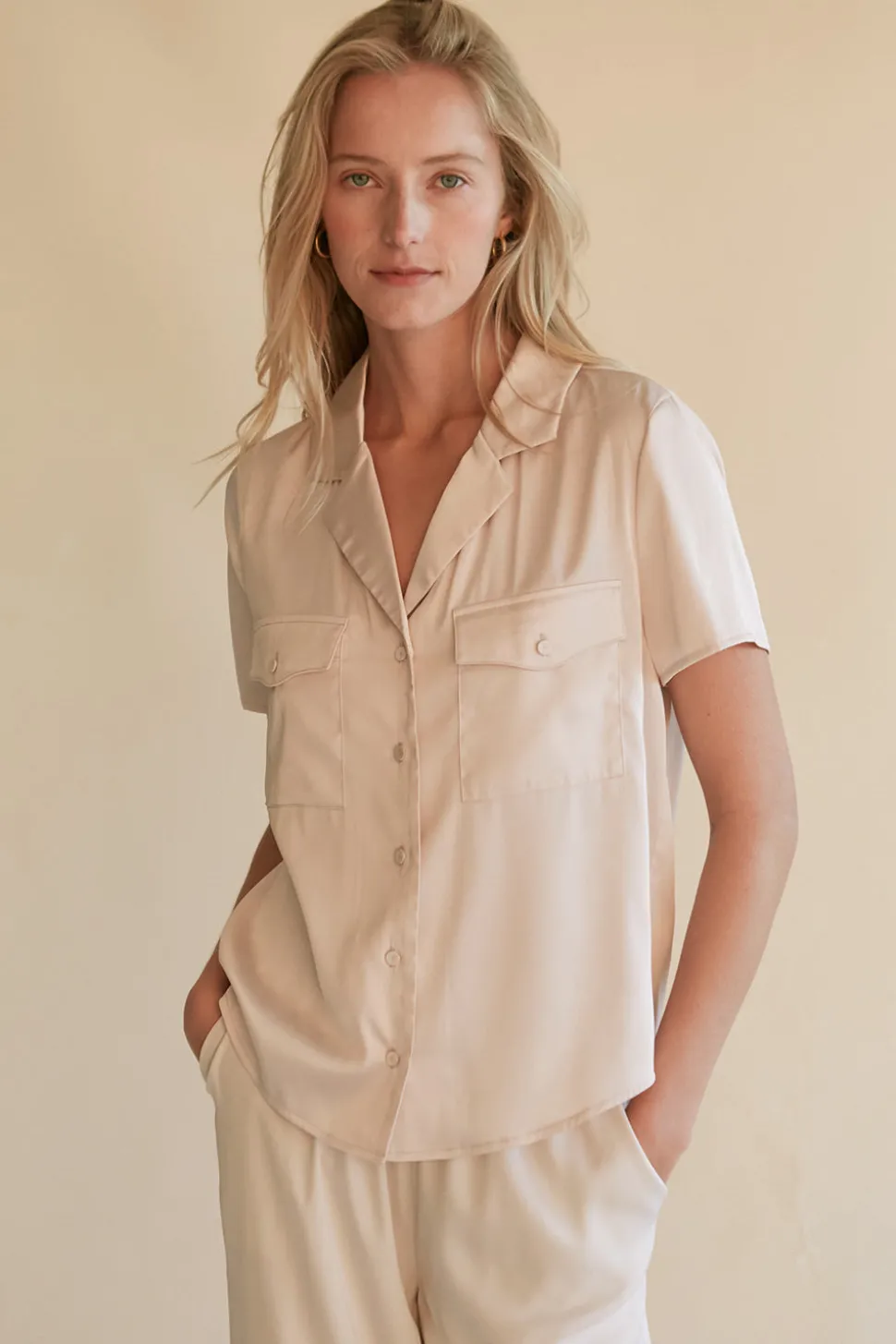Lesli Satin Short Sleeve Shirt