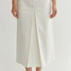 Lux White Denim Midi Skirt