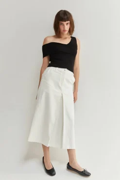 Lux White Denim Midi Skirt