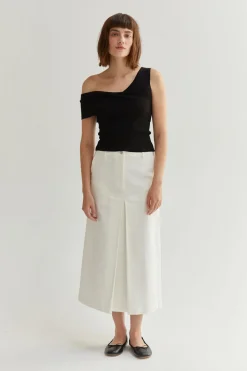 Lux White Denim Midi Skirt