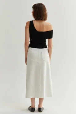 Lux White Denim Midi Skirt