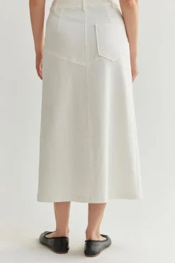 Lux White Denim Midi Skirt