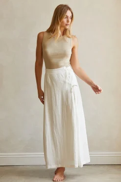 Wionna Faux Wrap Linen Maxi Skirt