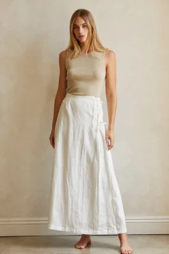 Wionna Faux Wrap Linen Maxi Skirt