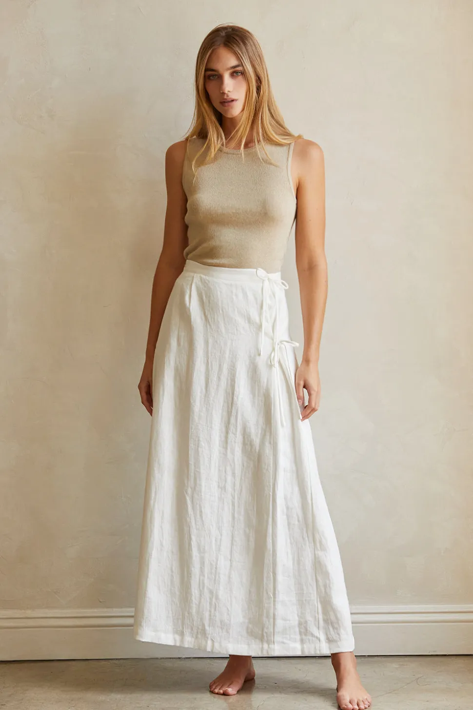 Wionna Faux Wrap Linen Maxi Skirt
