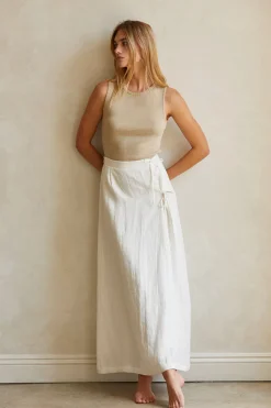 Wionna Faux Wrap Linen Maxi Skirt
